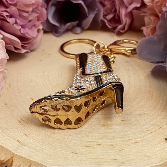 Silver and Black Crystal High Heel Boot Keychain Charm - Picture 11 of 16